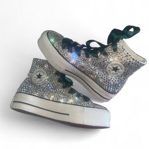 Crystal Diamond High Top Platform Converse New In Box With Ribbon Laces